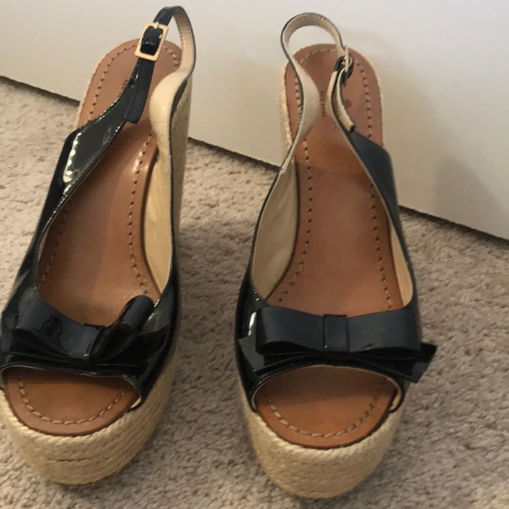 Kate spade Patent leather peep toe cork wedges